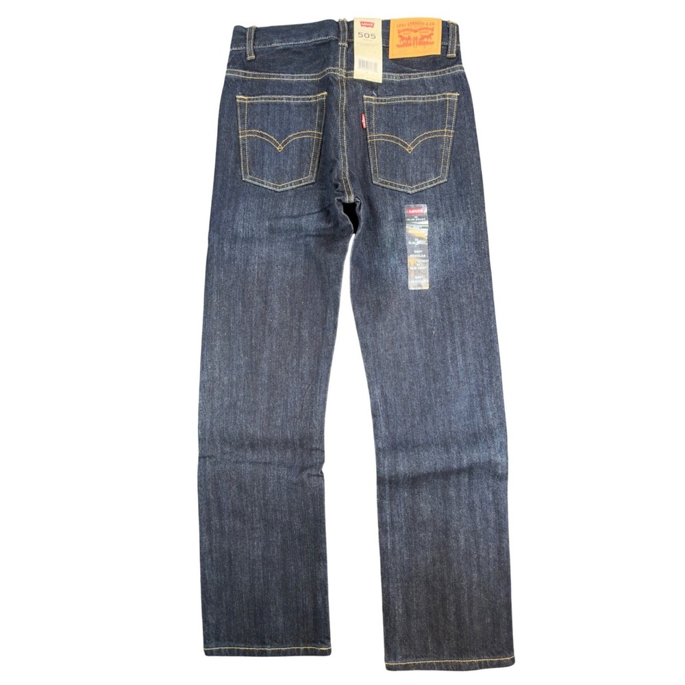 Levi's 505 Regular Straight Jeans Boys 14 Slim 25x27 Dark Wash Indigo Denim NWT